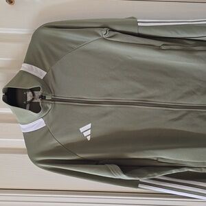 ADIDAS BRAND SIGNATURE WOMEN'S GREEN AND WHITE ZIPPERED JACKET SIZE SMALL